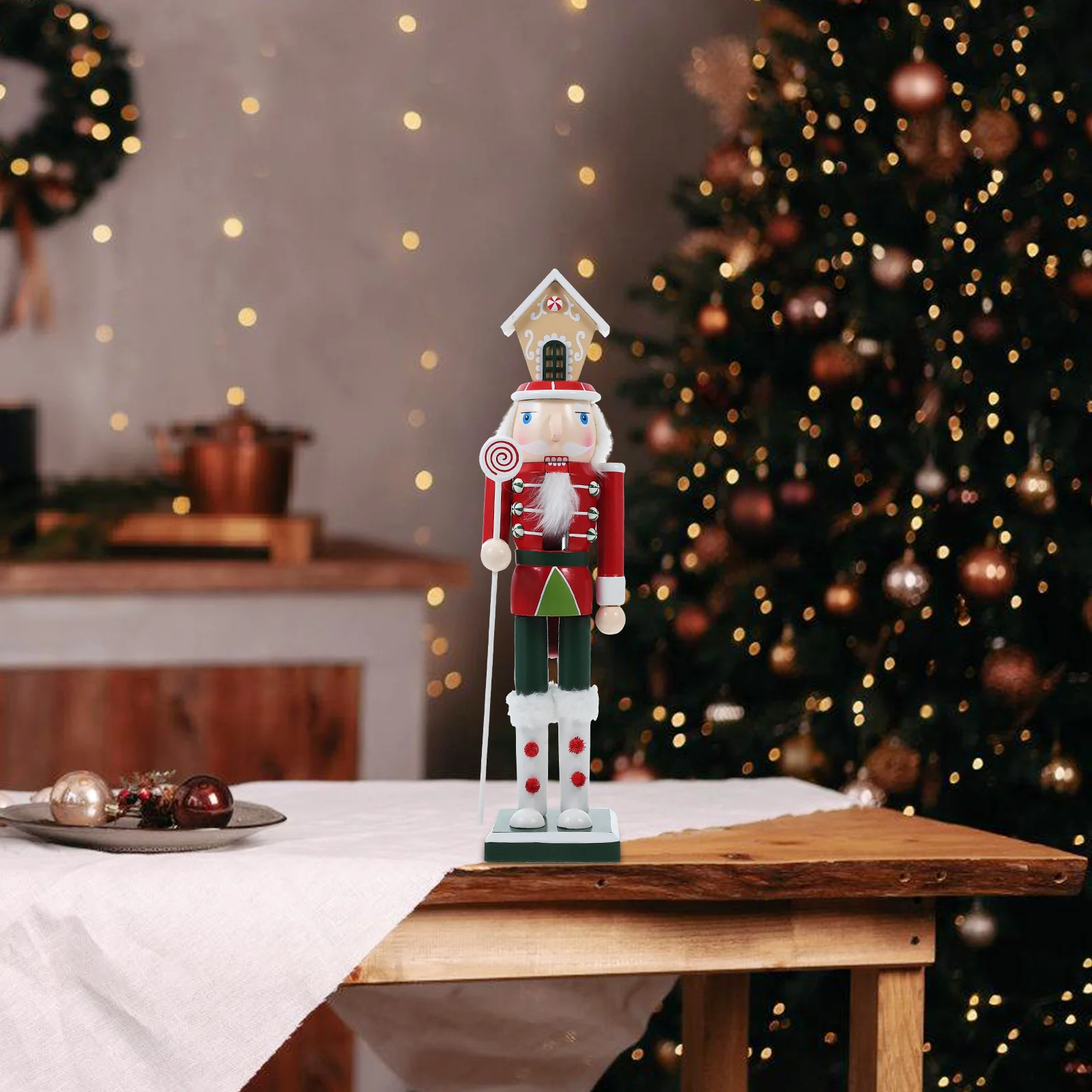 

1pcs Wooden Nutcracker Christmas Decoration Handcrafted Gingerbread Desktop Home Decor Craft Centerpiece Traditional Statue Xmas
