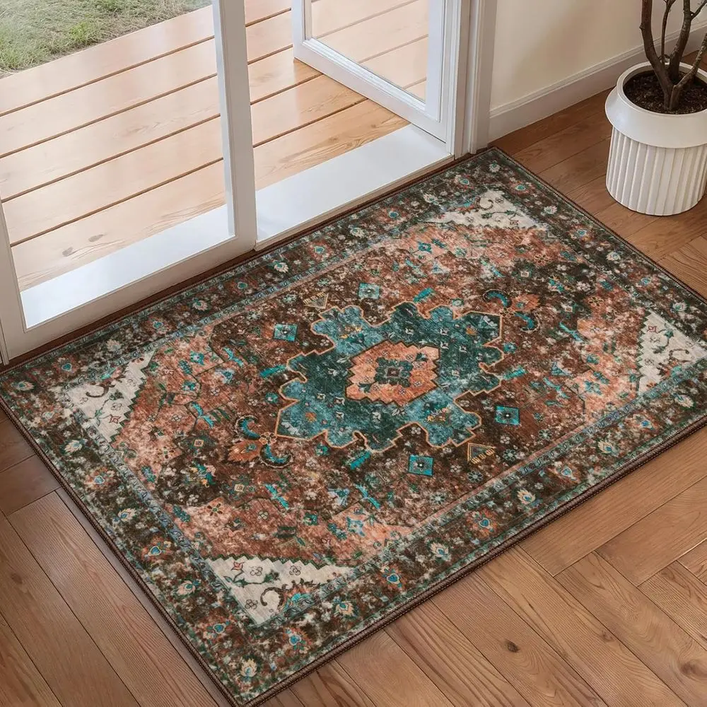 Alfombra de Entrada Resistente 2x3, Estilo Oriental de Pelo Corto, Base de Goma Antideslizante, Resistente a las Manchas para Uso en Interiores