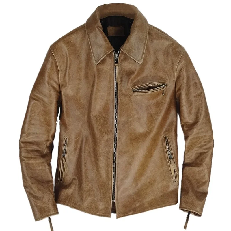 shipping,Quality Classic 1940s Free leather jacket.Imported oil wax cow leather coat.fashion, wholesales.vintage biker wear