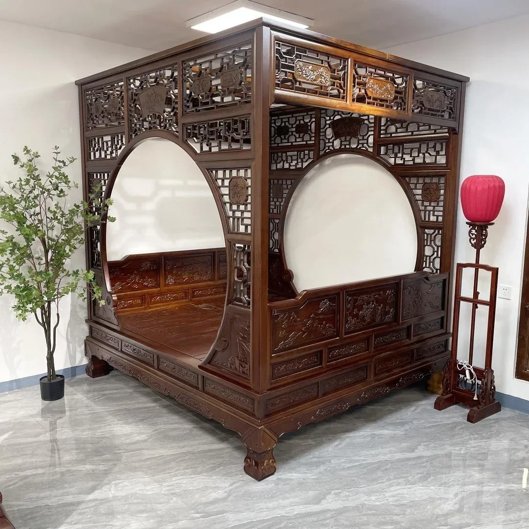 Shelf bed Solid wood stepping bed Ancient court, mahogany moon cave bed Thousand working beds