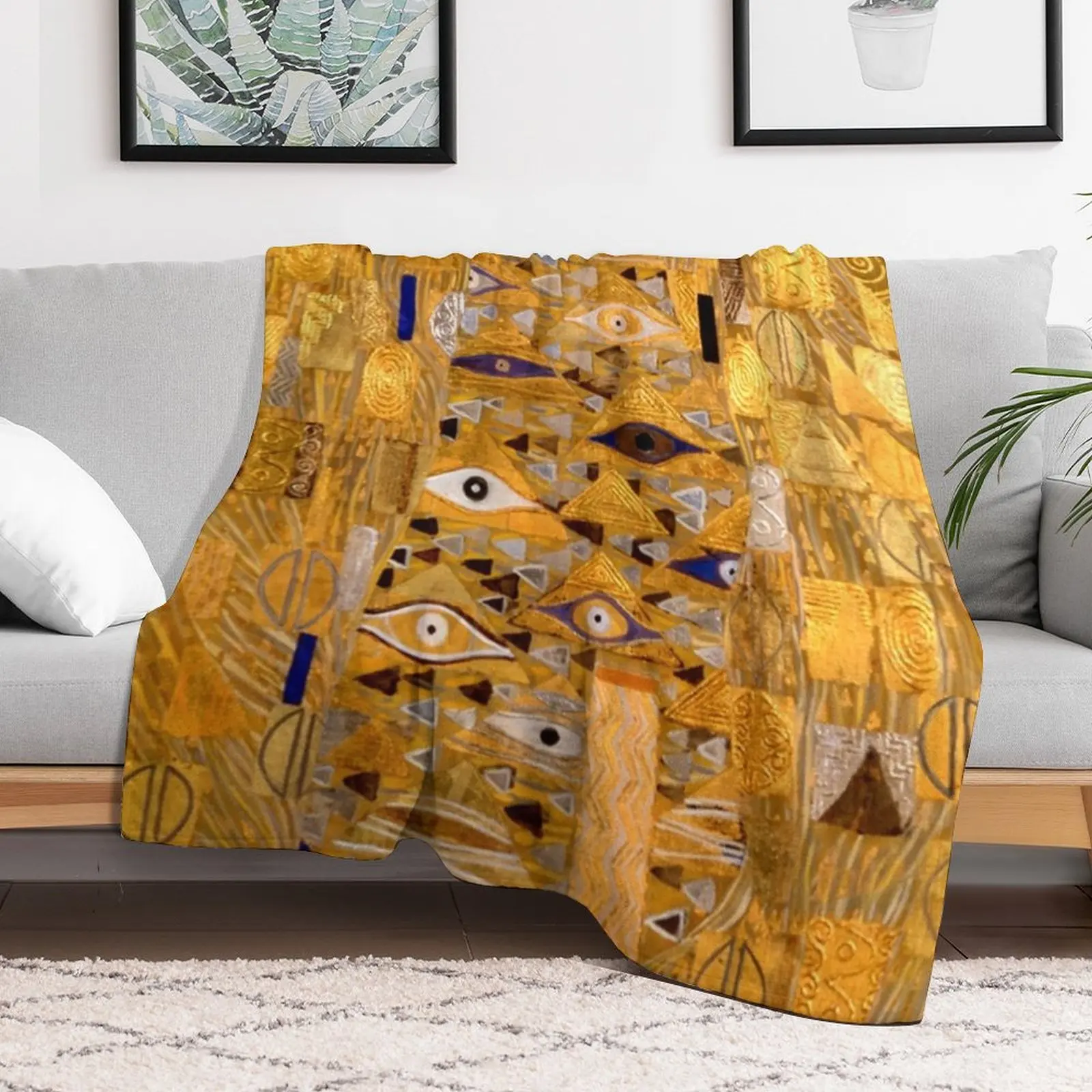 Adele Bloch-Bauer I - Detail by Gustav Klimt Gold Throw Blanket Flannels Furrys Blankets