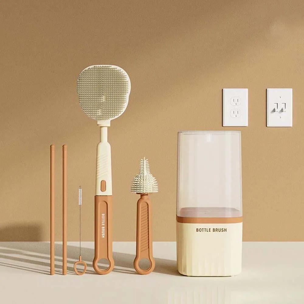 

Многофункциональный набор щеток для чистки бутылочек: щетка для детских сосок из ABS с защитой от потери, съемная щетка для стеклянных стаканов из TPR, чехол для инструмента для мытья