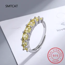 Princess Cut Natural Citrine 925 Sterling Silver Rings for Women Fashion Engagement Square Yellow Gemstone Birthstone Jewelry