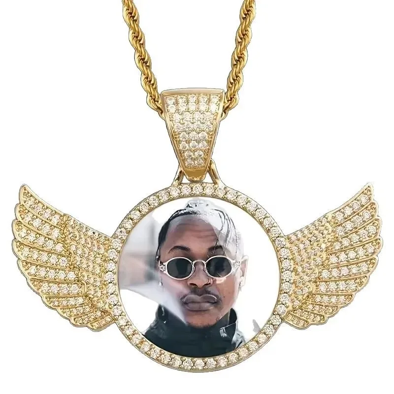 Customized Wings Diamond Inlaid Photo Necklace Personalized Fashion Cool Hip Hop Couple Family Accessories Commemorative Gift - Image 6