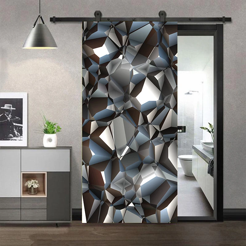 3D Abstract Line Retro Refrigerator Sticker Grey Cold Door Sticker Wall Picture Cabinet Shower Room Bedroom Decoration Poster