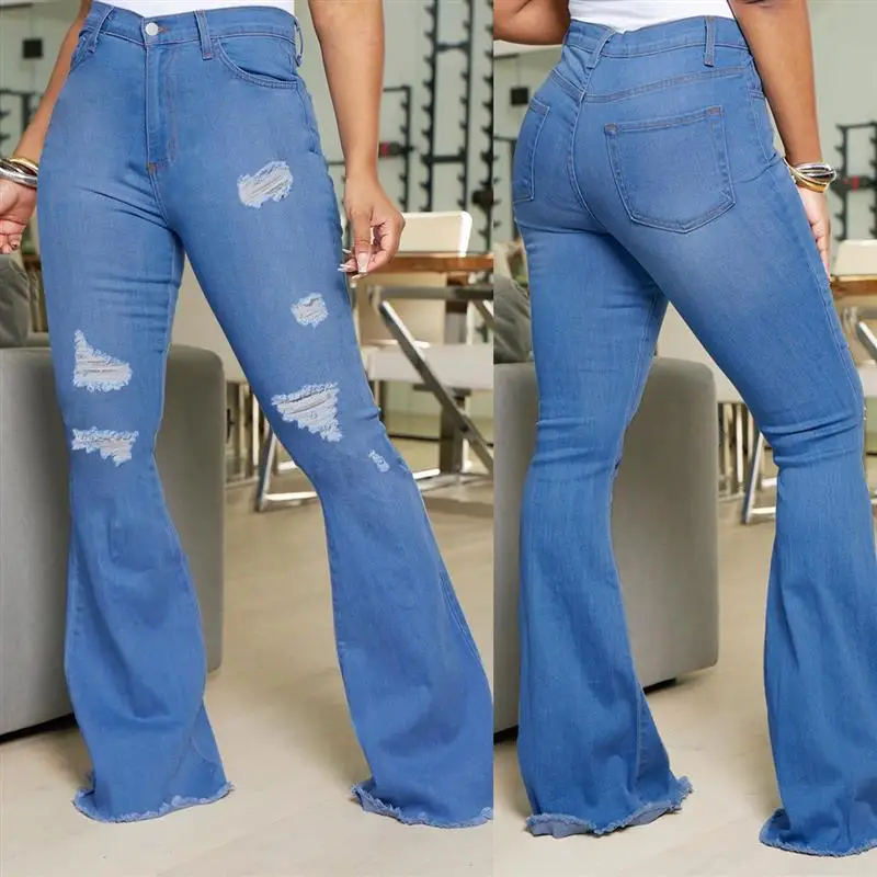 

Traceable Faion Denim Jeans High Waist Bell Bot Women's Jeans Blue Color Long Pants Micro Flared Leggings for Women