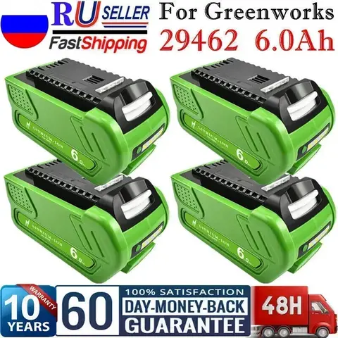 Greenworks 40V 6ah 배터리 용 새 6000mAh 리튬 이온 배터리 29472 29462 25322 24252 29727 29717 RU 40v greenworks 배터리 용