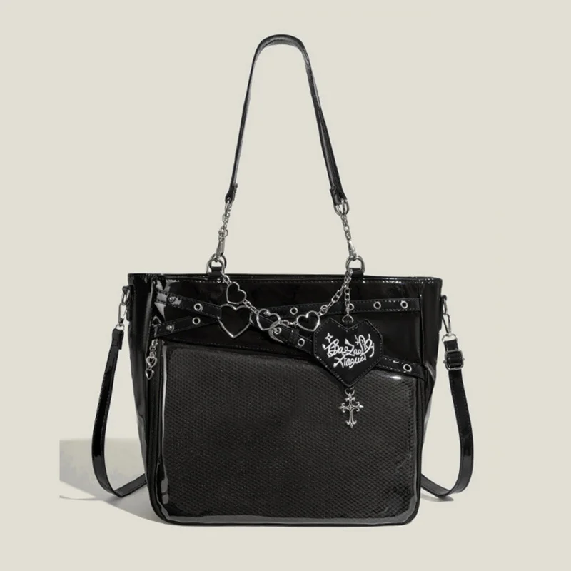 New Large Capacity Hot Girl Pain Bag Transparent Pain Layer Heartbeat Trajectory Crossbody Bag Love Chain Shoulder Bag
