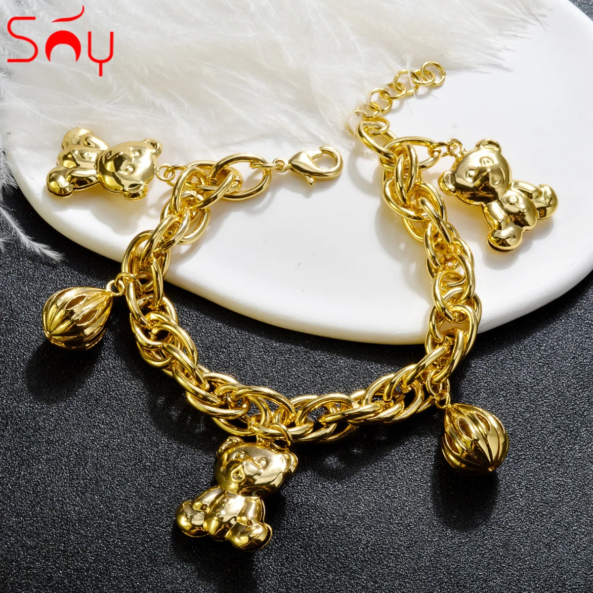 

Sunny Jewelry Charm Bracelets For Women Fashion Gold Plated Bear Drop Shape Pendant Hand Chains for Party Wedding Romantic Gift