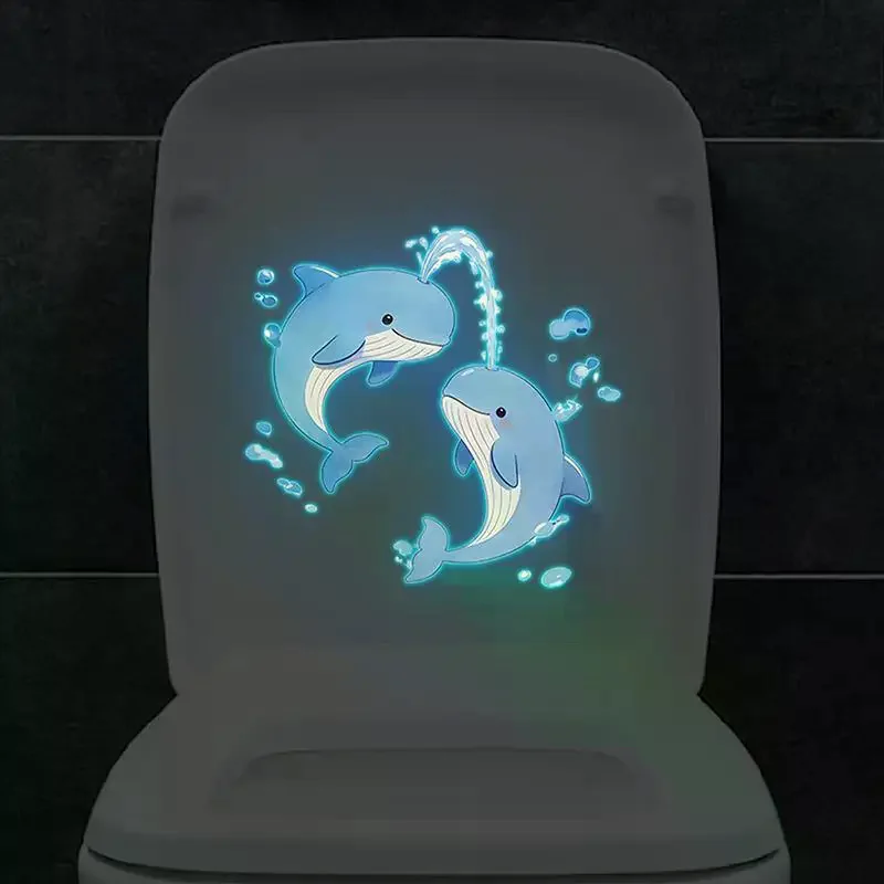Blue Luminous Dolphin Toilet Stickers Self-Adhesive Removable Glow-in-the-Dark Decal Bathroom Wall Sticker Car Stickers