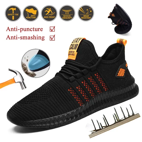 Zapatos de seguridad para el trabajo, zapatillas de trabajo transpirables con cojín de aire para hombre, zapatillas protectoras para el trabajo, zapatos de trabajo antipinchazos, zapatos con punta de acero para hombre