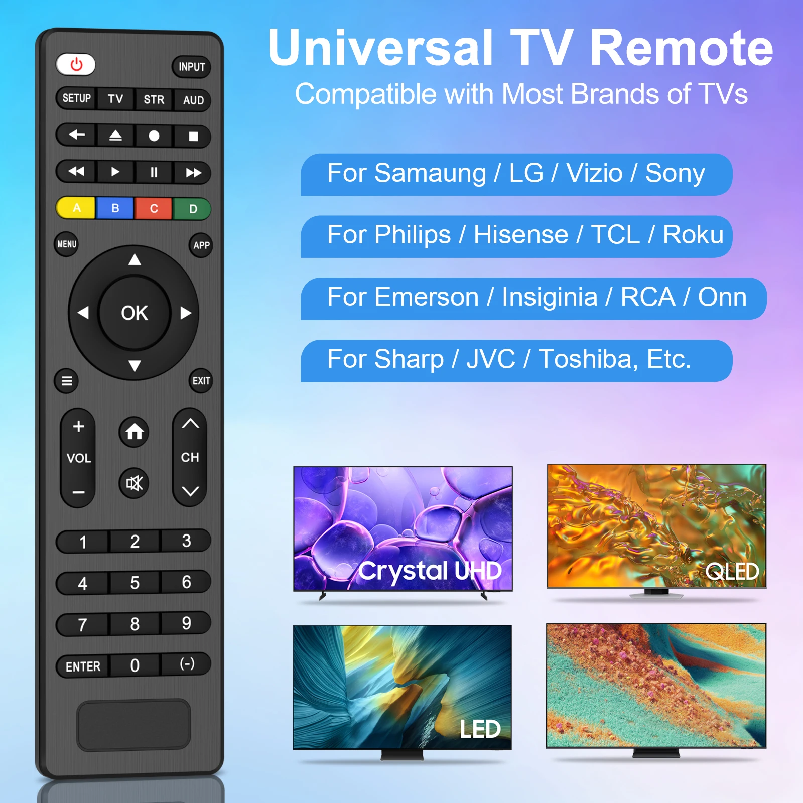 G009 Universal Remote Control (No Battery)For Samsung/Vizio Philips/Hisense/TCL/Roku Remote For Emerson/Insiginia/RCA/Sharp