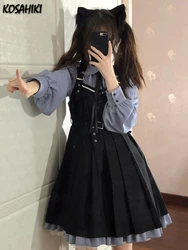 KOSAHIKI Lolita Sweet Girl Dress Kawaii Cute  Suspender  2-Piece Set Women Casual Shirt  JSK Japanese Outfits