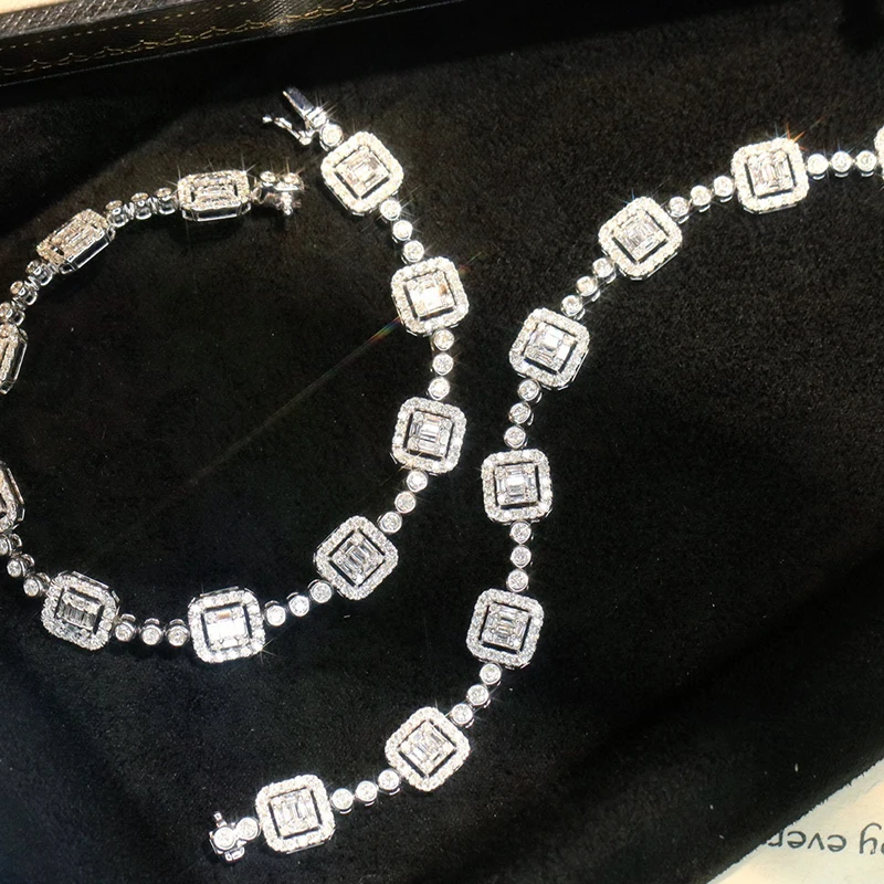 LUOWEND 100% 18K White Gold Bracelet Luxury Geometric Design 2.45carat Real Natural Diamond Bracelet for Women Senior Banquet
