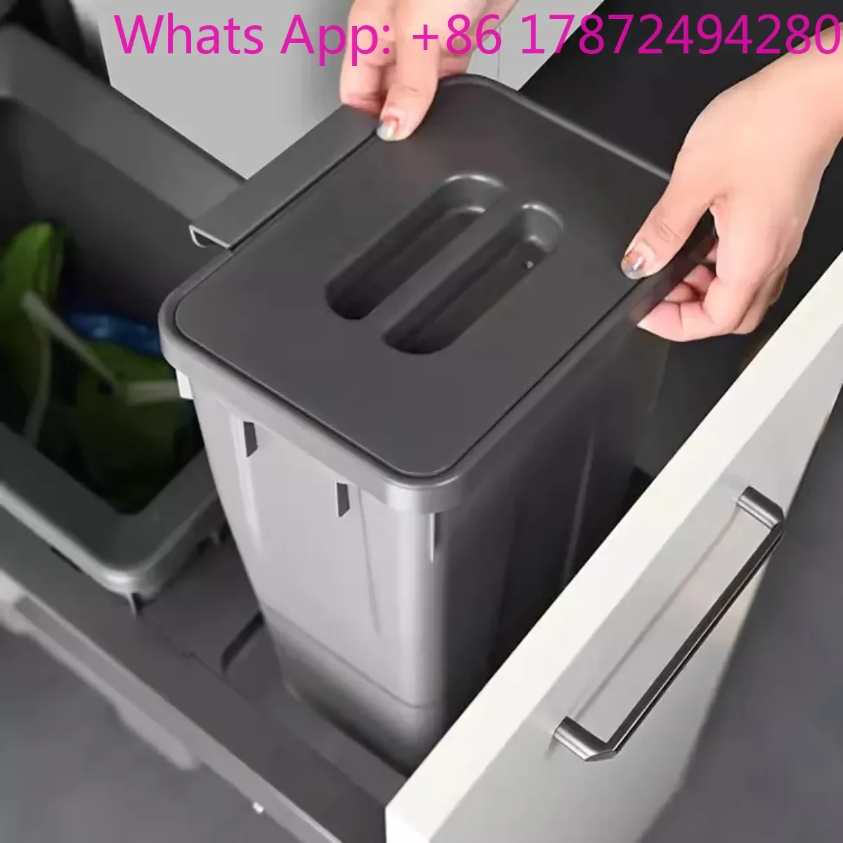 cabinet embedded trash can built-in hidden with lid pull-out double bucket classification household door embedded type
