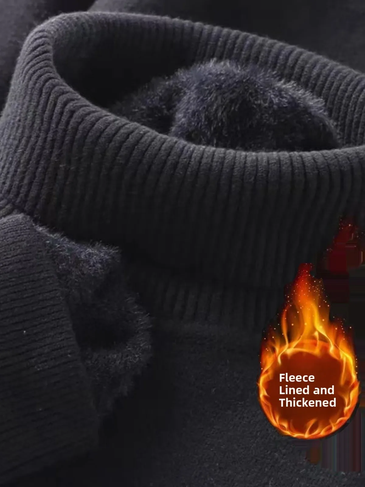 Men's Fleece Lined High Collar One-Piece Knit Sweater Casual Long Sleeve Thermal Top Thickened Winter Leisure Fashion