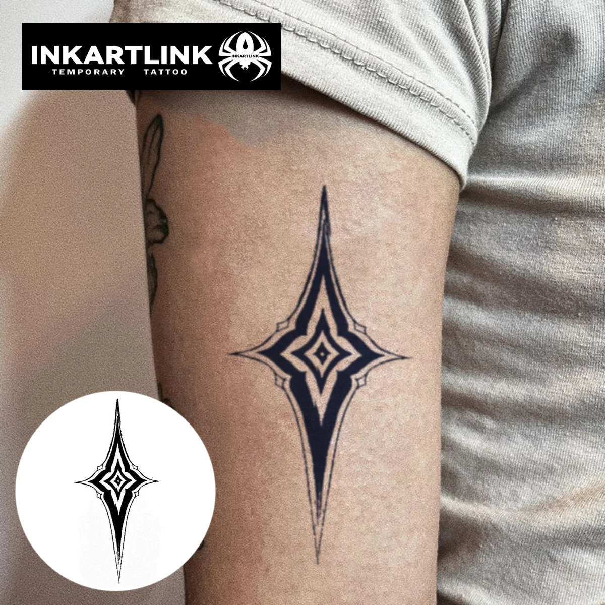 INKARTLINK Herbal Sharp Geometric Diamond Star Temp Tattoo for Minimalist Daily Wear & Stylish Outings.