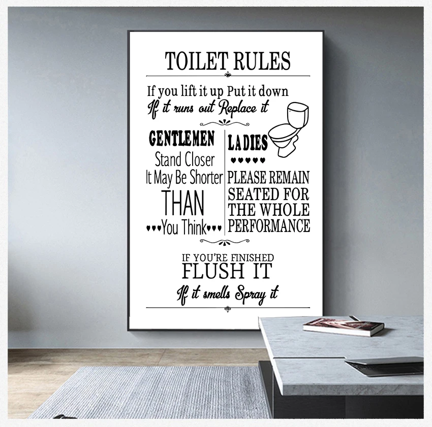 Bathroom Rules Sign Prints Toilet Humour Picture Bathroom Home Decor Toilet Rules Wall Art Canvas Painting Modern Funny