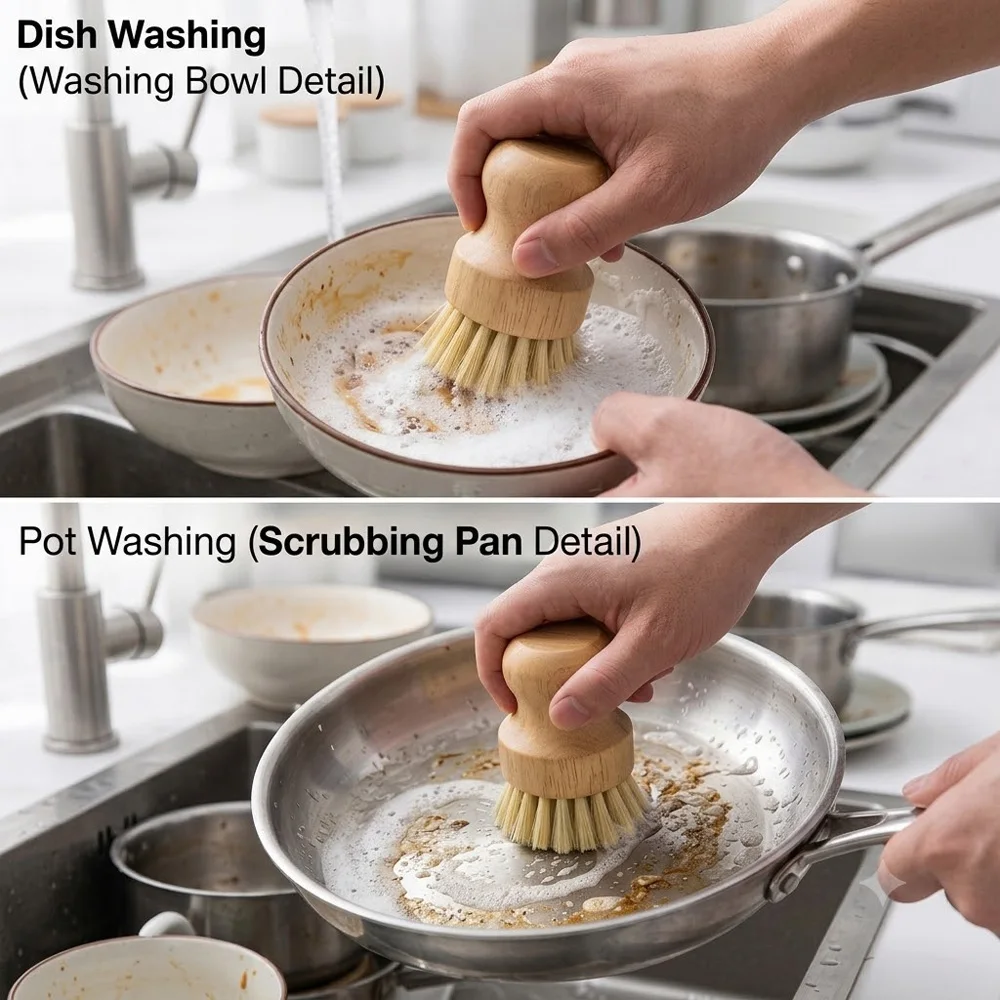 30 Pack Wooden Dish Scrub Brushes, Natural Sisal Fiber Handheld Kitchen Cleaning Brushes for Pots, Pans & Tableware
