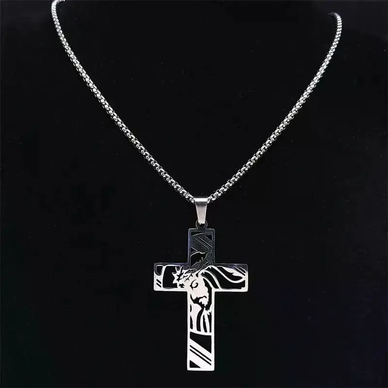 الهيب هوب الشرير تاج الشوك يسوع الصليب قلادة للرجال الفولاذ المقاوم للصدأ مطلية بالذهب الصليب قلادة القلائد مجوهرات #4