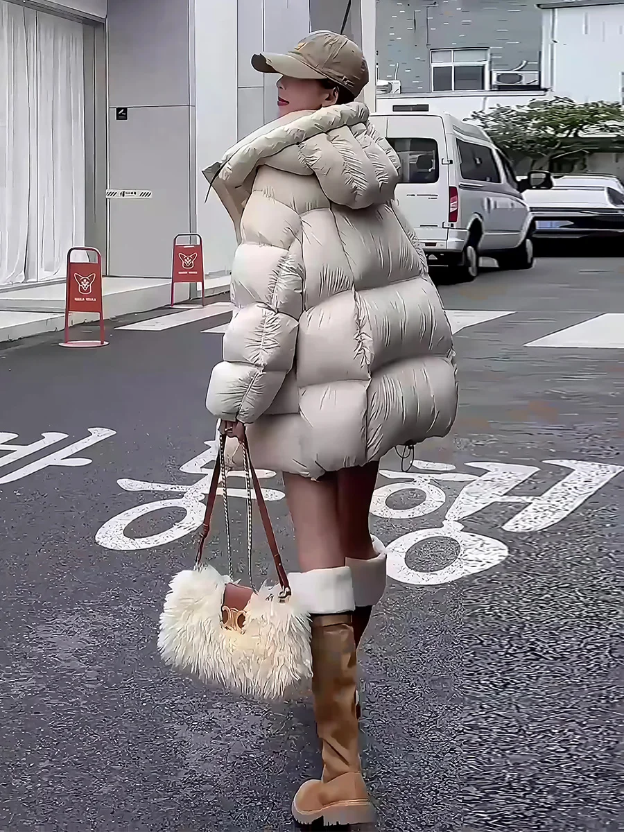 Abrigo acolchado de plumón para mujer, color blanco nube, invierno, nuevo, holgado, con capucha, cálido, informal, largo, con cremallera