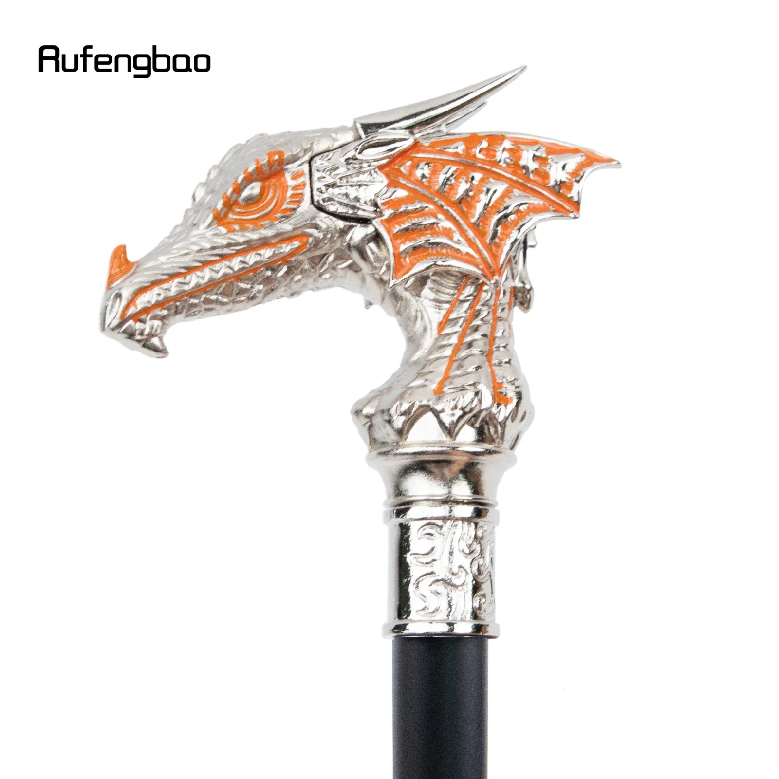 Orange White Luxury Dragon Head Walking Cane Fashion Decorative Walking Stick Gentleman Elegant Cosplay Cane Knob Crosier 94cm