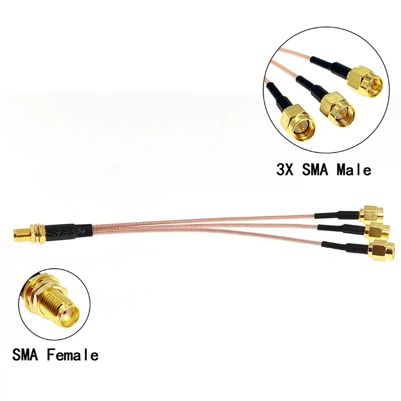 SMA Female Nut to 3X SMA Male Plug Splitter Combiner Pigtail Cable RG178 15cm 6