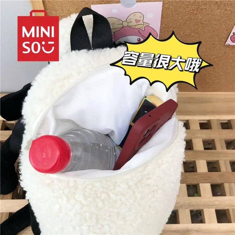 MINISO Shaun The Sheepears Mochila, Design engraçado de personagens Anime, Armazenamento de viagem clássico, Estudante criativo, Kawaii