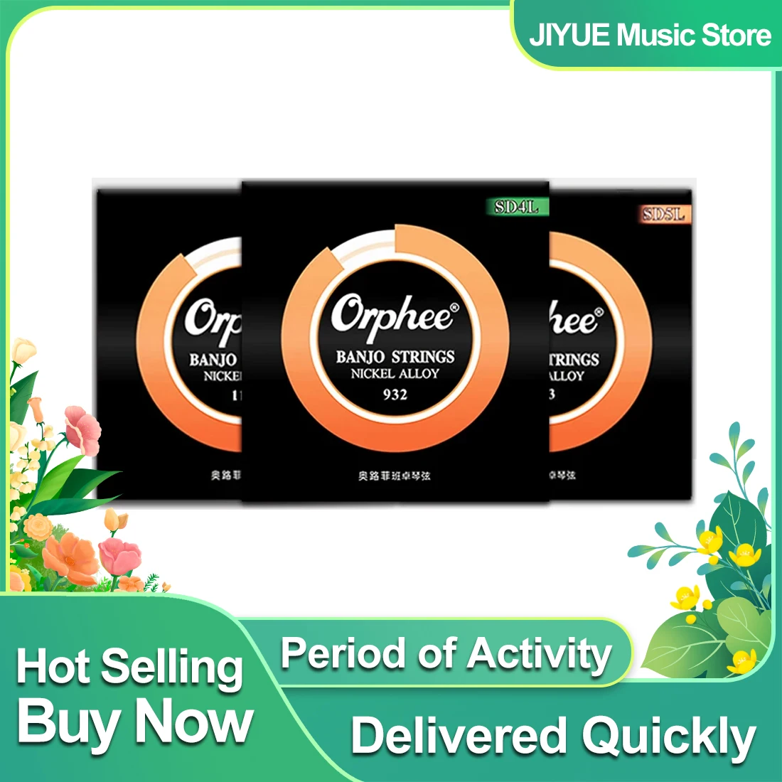 Orphee 4/5/6 Strings Banjo Strings Nickel Alloy Rust Resistant Wound Hexagonal Steel Core SD4L SD5L SD6L Banjo Accessories