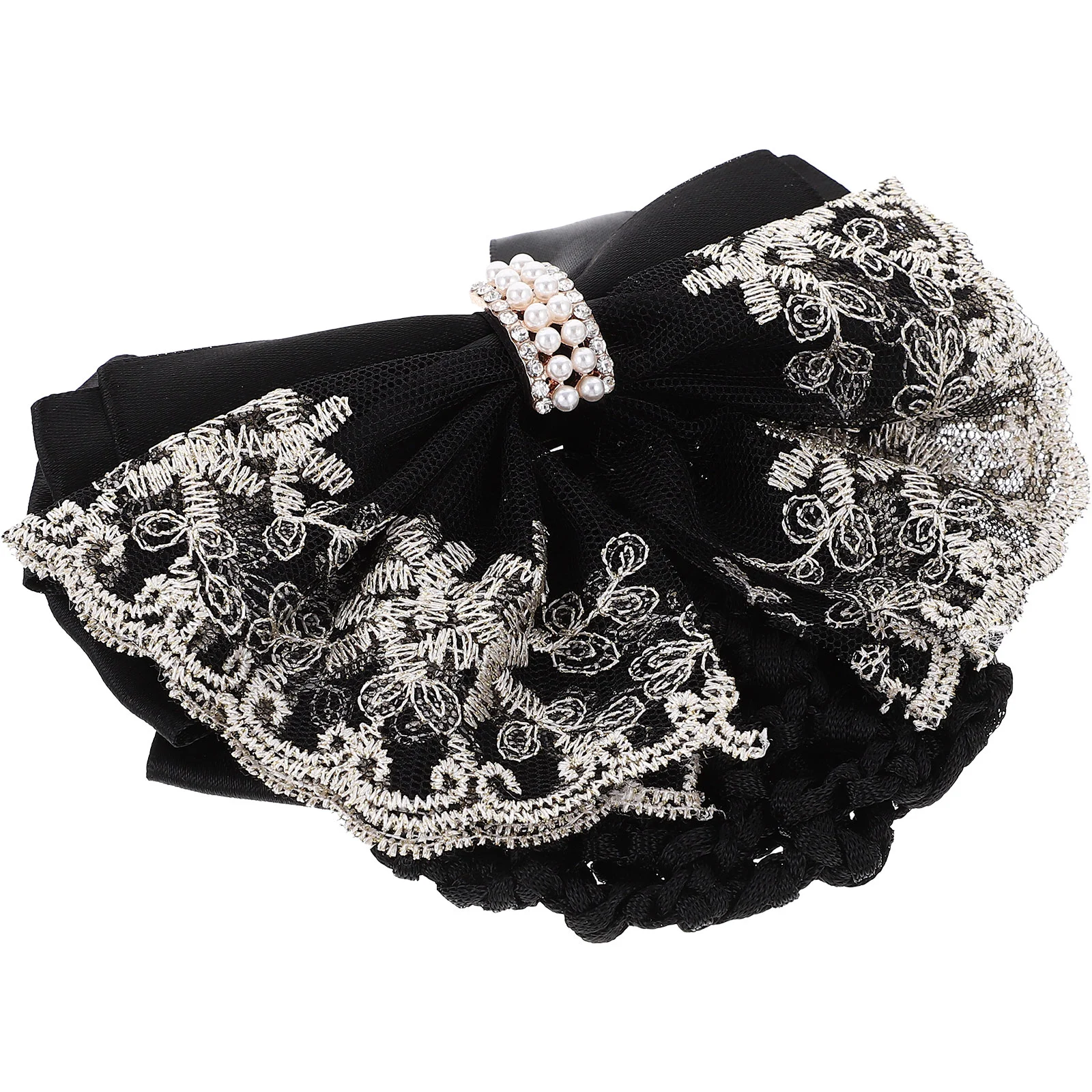 

2 Pcs Hair Accessories Black Gauze Lace Hairnet Clip Office Polyester Belt Bun for Women