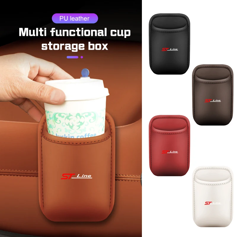 Leather Car Water Cup Storage Box For FORD ST Line FIESTA FOCUS MONDEO EcoBoost ST Auto Door Seat Back Drinks Holder Accessories