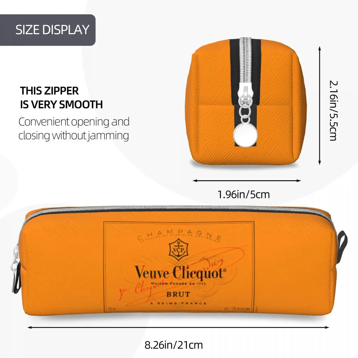 Champagne Orange Pencil Case Veuves Clicquots Pen Box Bags Student Large Storage Students School Cosmetic Pencil Box