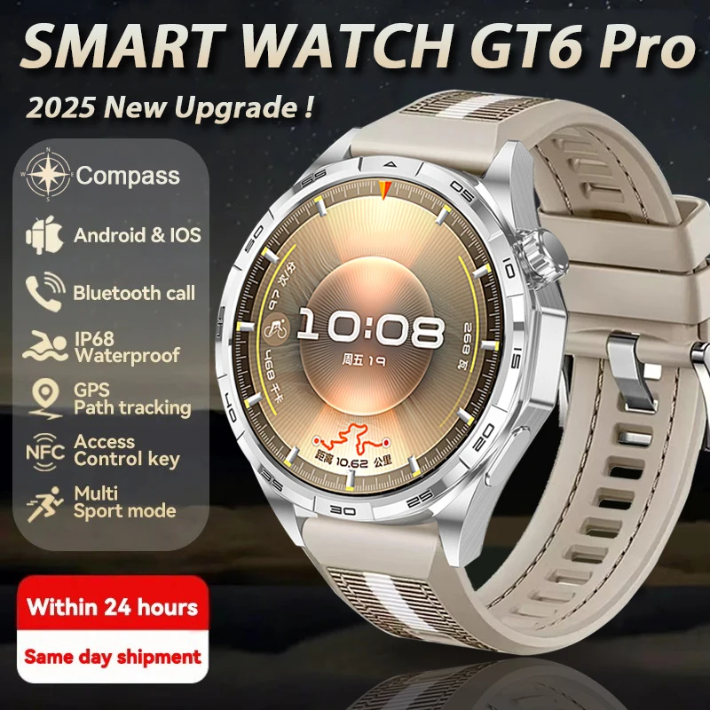 GT 6 Pro Series Sapphire AMOLED Screen GPS Smart Watch Classic Men IP68 Waterproof BT Call Fitness Smart Bracelet Global version