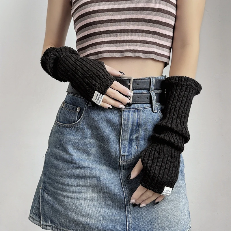 네일 소재 디스플레이 소녀 니트 따뜻한 장식용 팔토시 청소년용 긴 손가락 없는 파일 장갑 네일 사진 배경