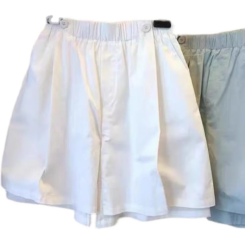 Spodnie spódnico-spodnie dwuwarstwowe, do połowy łydki, maskujące niedoskonałości, do pracy, w stylu koreańskim, z szerokim pasem i szerokimi nogawkami.