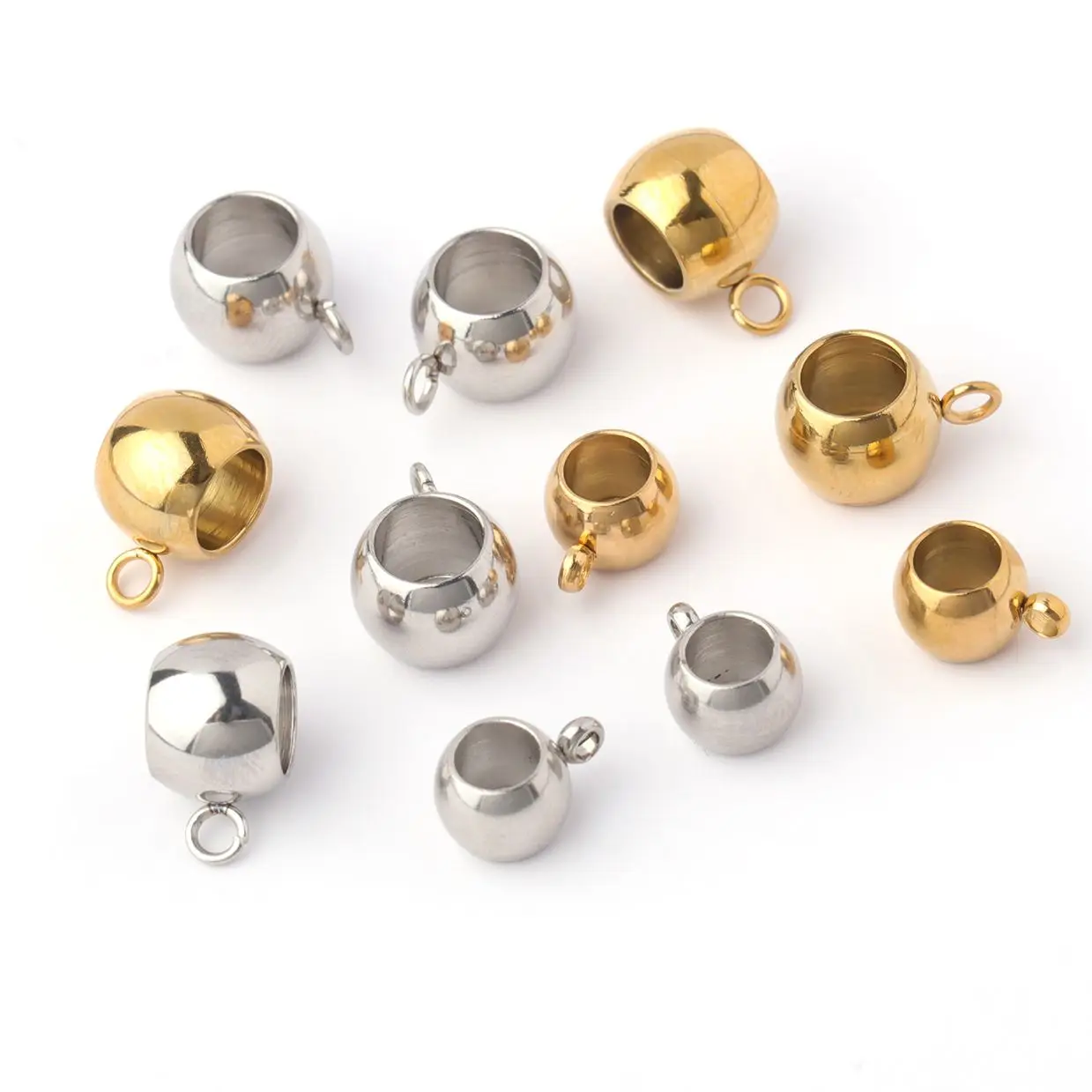 10PCS Stainless Steel Gold Silver Colour Bail Beads Pendant Clasps Spacer Beads For Jewelry Making DIY Bracelet Accessories