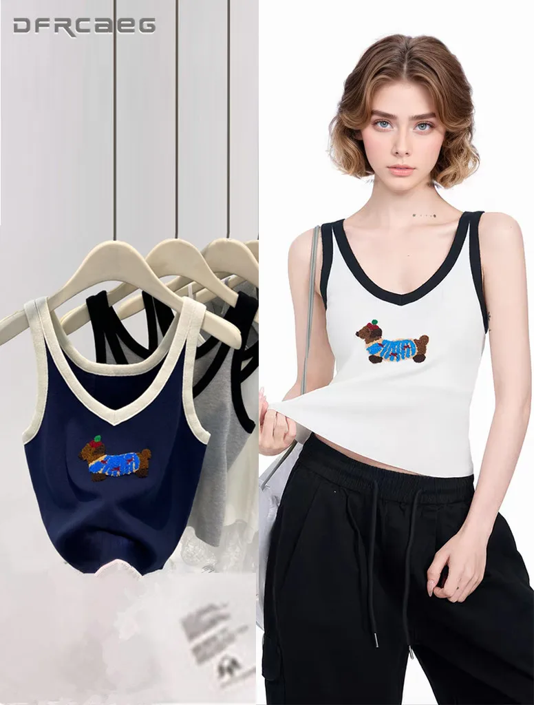 

Stretch Cartoon Patchwork Summer Knit Cami Top for Women Bodycon Camisole Fitted Sleeveless Vest Clothing