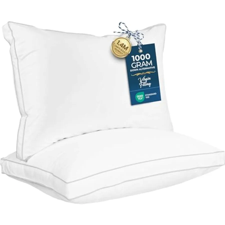 

Bed Pillows for Sleeping Queen Size White Set of 2 Soft and Fluffy Pillow with Down Alternative Filling Cooling Hotel Quality G