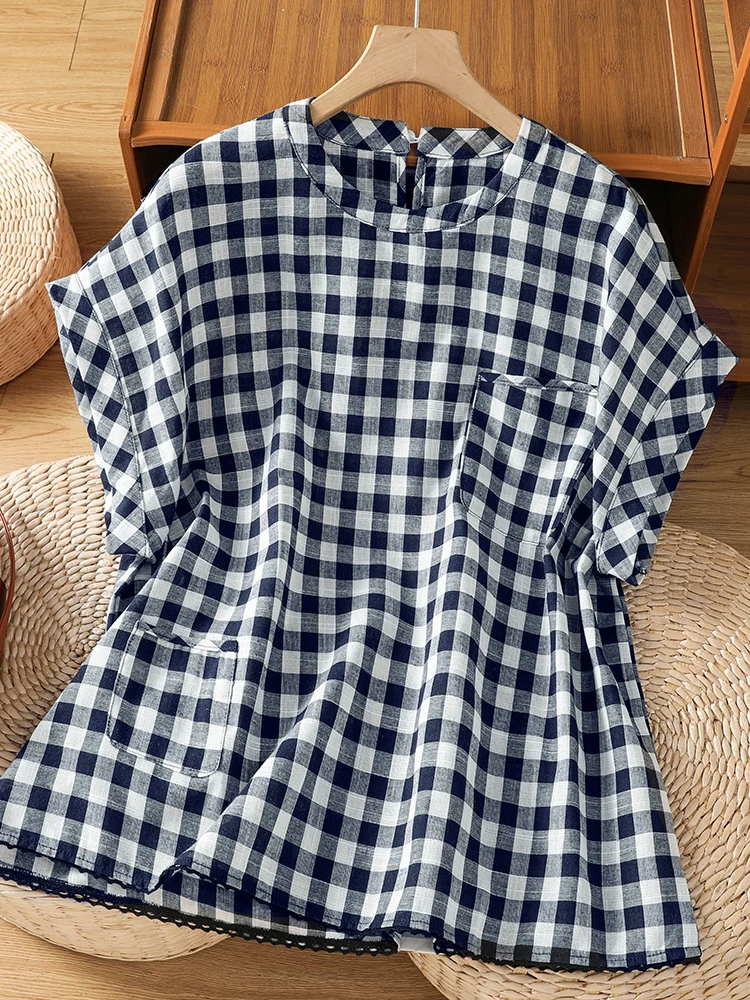 

Chic Korean Style Summer New Plaid T-Shirt Elegant Beautiful Large Size Women's High End Feeling Age Reduction Top