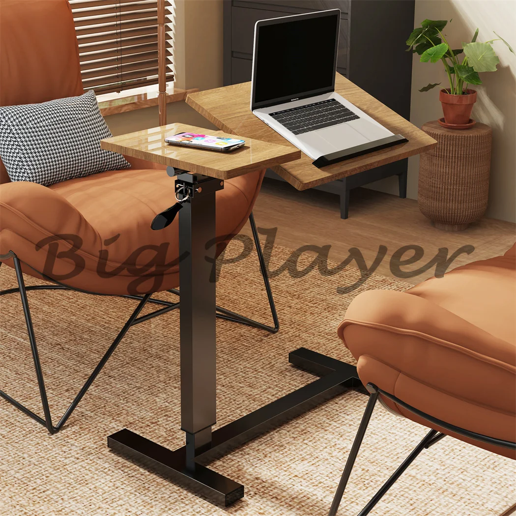 Height Adjustable Mobile Over Bed Bedside Laptop Desk with Hidden Wheels Rolling Sofa Side Table