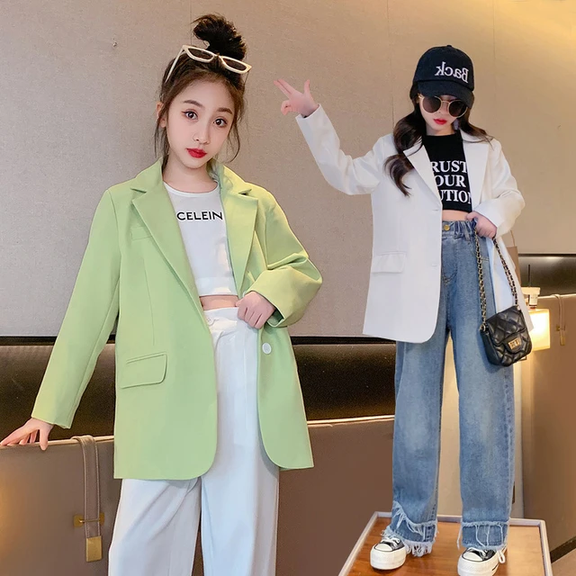 School Girls Blazers Spring Autumn New Green Fashion Loose Kids Jacket Casual All match 12 13 14 Years Children Outerwear Coat AliExpress