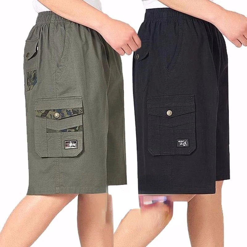 

Summer Shorts Men Cargo Short Pants Multi-pocket Casual Loose Beach Shorts Sweatpants Solid Color Elastic Waist New