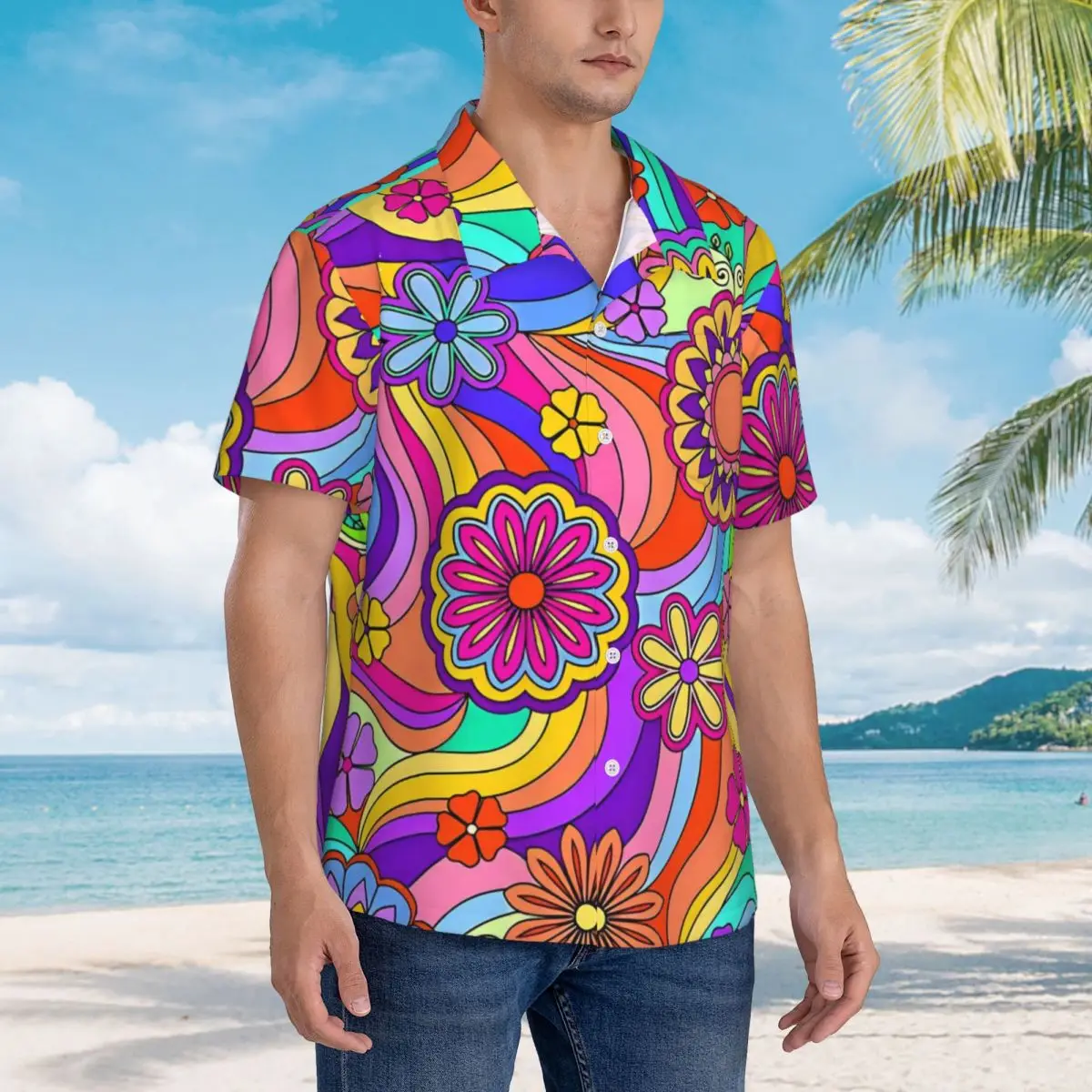 Groovy Psychedelic Flower Power Beach Shirt Hawaiian Casual Shirts Men Vintage Blouses Short Sleeve Y2K Funny Design Clothes