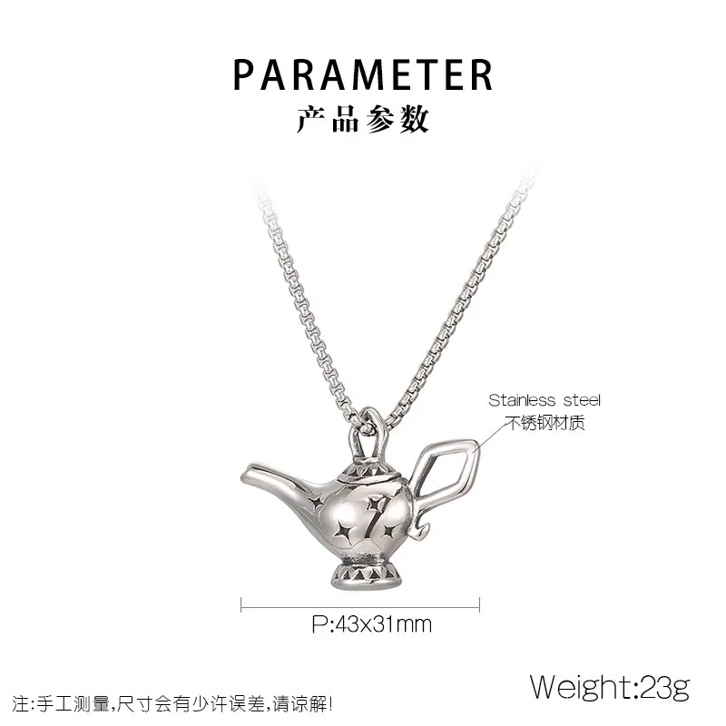 Literatur spezielle mythische Aladdin Lampe Anhänger Halskette für Frauen Männer Edelstahl einfache Charm Hals Hals Party Schmuck Geschenke – Detail 1