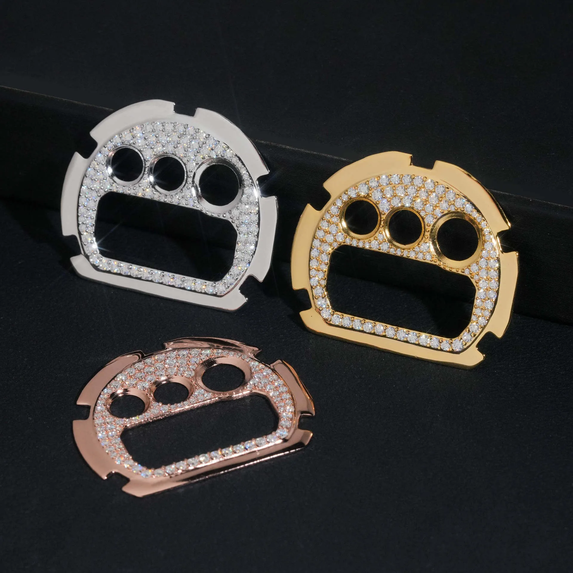 LYEE CYEE Tri-Color Moissanite Watch Cases | Full Iced-Out Silver, Gold & Rose Gold | Ultimate Hip Hop Bling Set​