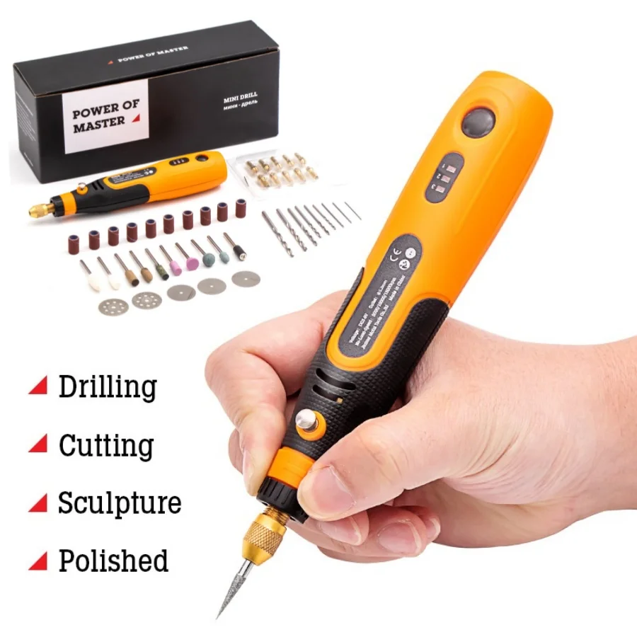 

USB Cordless Rotary Tool Kit 3.6V Electric Grinder 3 Speed Mini Electric Drill Engraving Pen Adjustable Polishing Engraving Tool