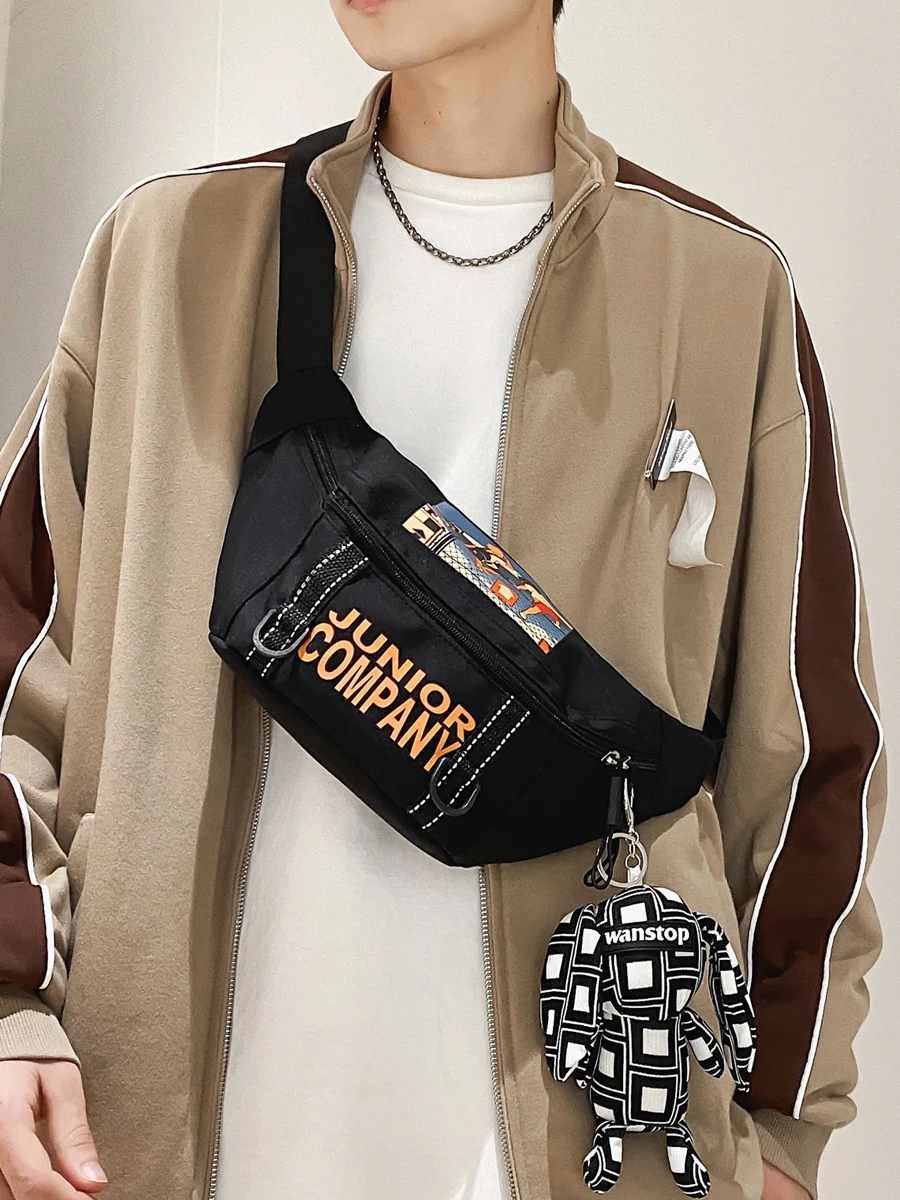 Chest Bag Boys Youth New Fashion Trend Contrast Color Letter Messenger Bag Sports Style Casual Shoulder Bag