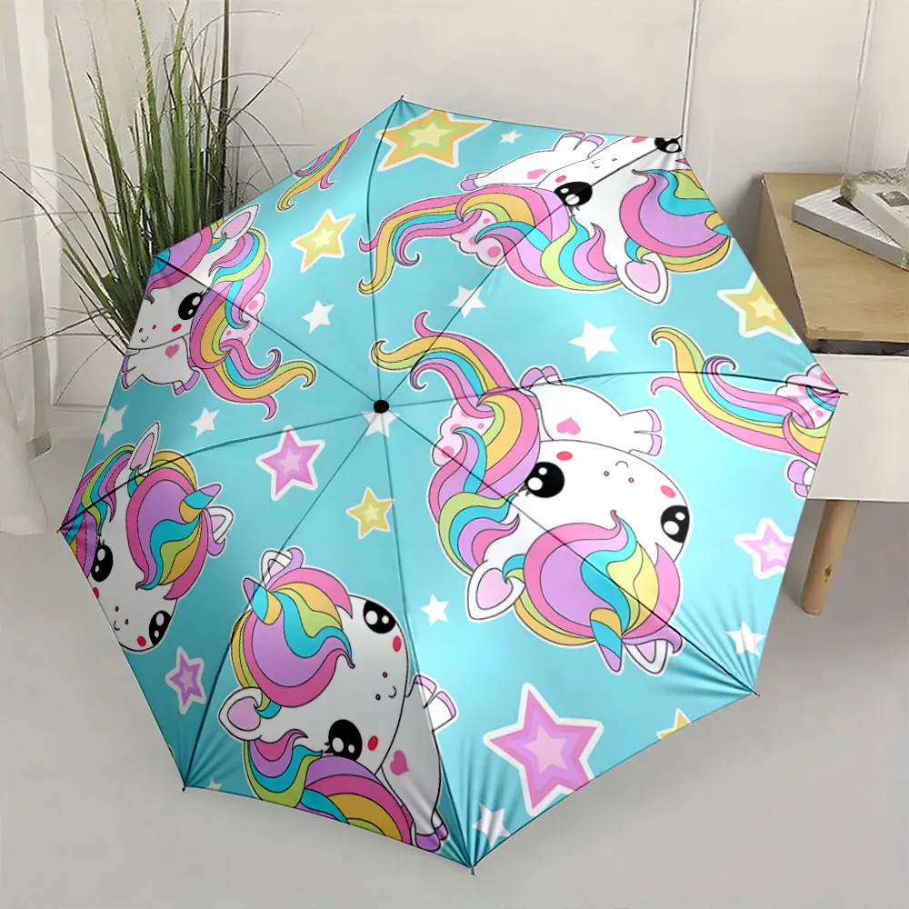 1PC Colorful Unicorn Design Umbrella for Kids and Adults Print 8 Iron Ribs Folding Umbrella Auto-Open Fashion Sunshade