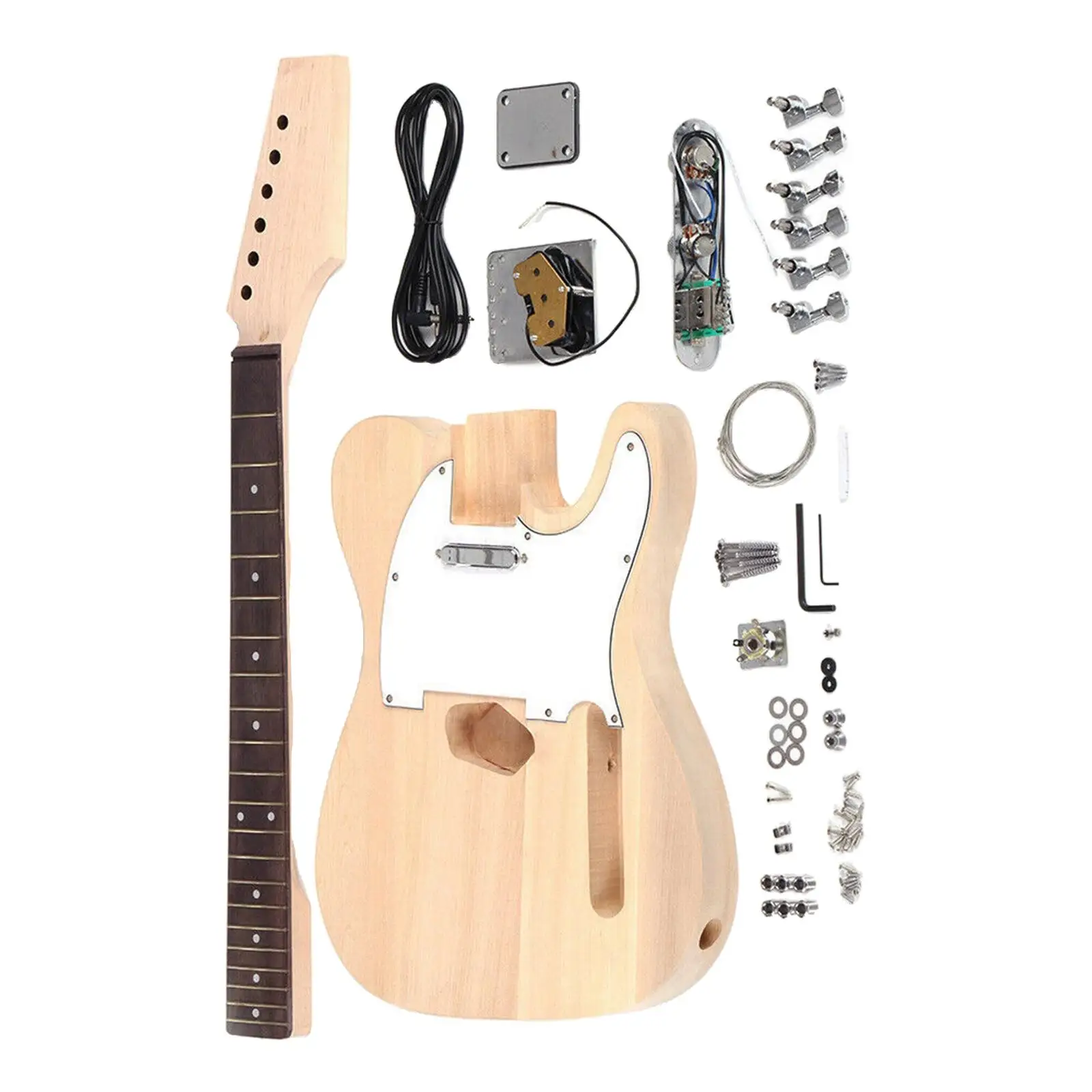 Beginner Electric Guitar Kit with Wood Neck Double Pickups DIY Build Blocks for Professional Guitar Learning