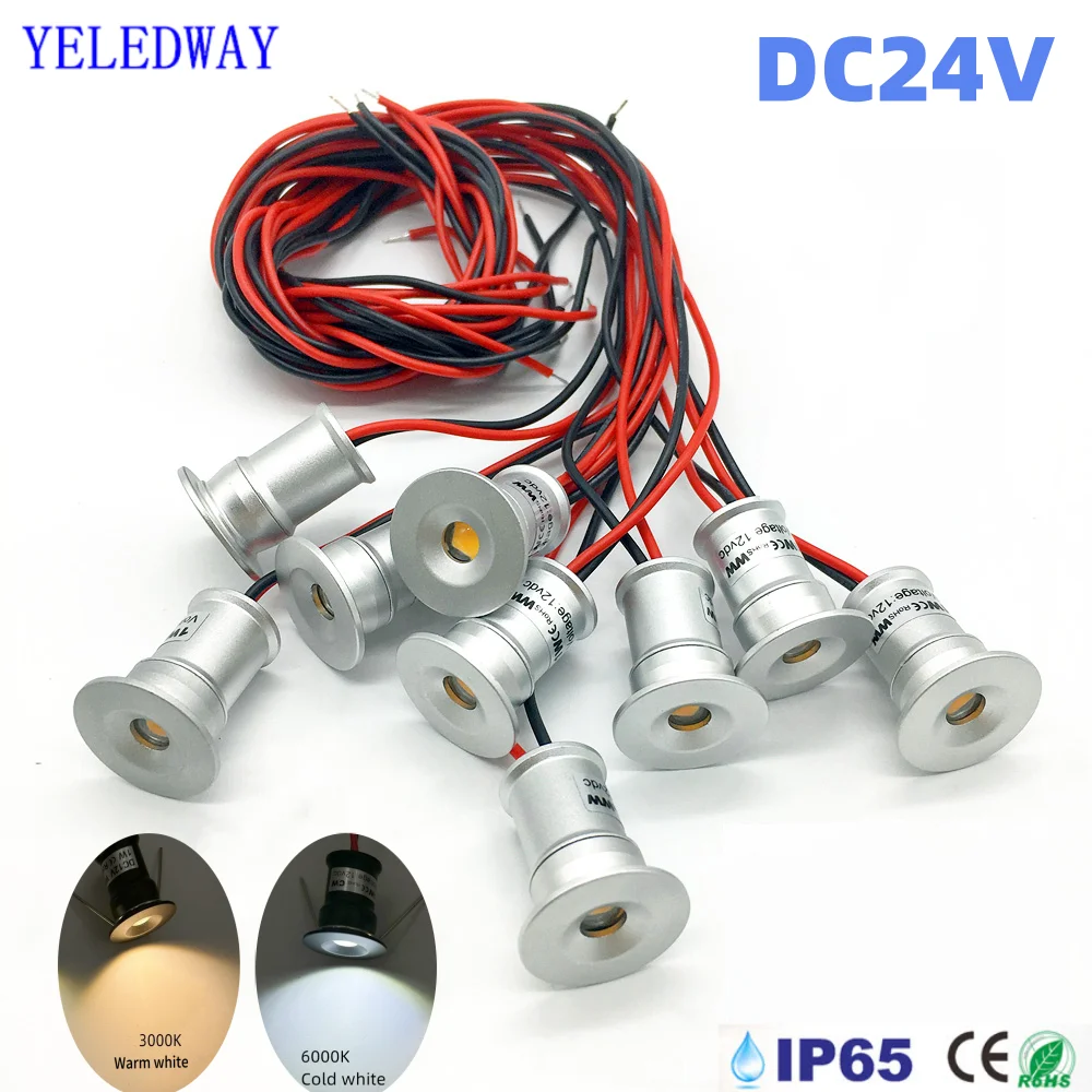 DC24V Recessed Downlight IP65 DIY Mini Spotlights Led Dimmable Kitchen Cabinet Lights 1W Indoor Outdoor Spot Ceiling Lighting